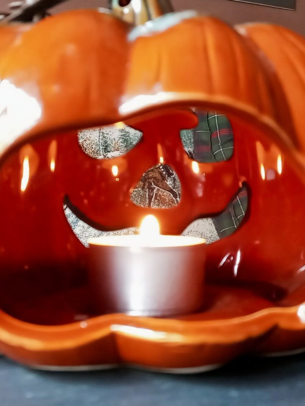Halloween Pumpkin Jack-O-Lantern Ceramic Tealight Votive Candle Holder - Picture 14 of 16